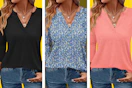 Womens Tops 3/4 Sleeve V Neck