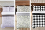 3 lifestyle images of Serta Bedding sets in different prints