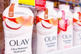 olay body wash on a shelf