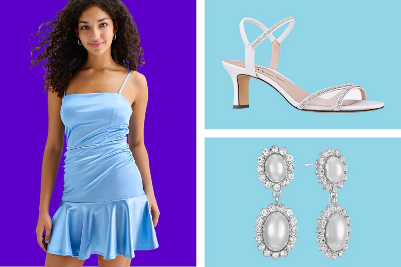 Homecoming dress, shoes and pair of earrings from JCPenney