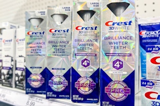 crest 3d white brilliance toothpaste sitting on a target shelf