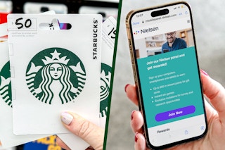 A starbucks gift card next to a screenshot of Nielsen