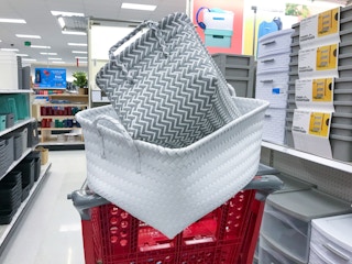 room essentials woven storage baskets on a target cart