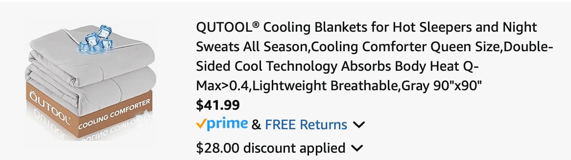 cooling comforter Amazon receipt