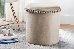 Velvet Pom Pom Storage Ottoman, Only $25 at Walmart (Reg. $39) — 4 Colors card image