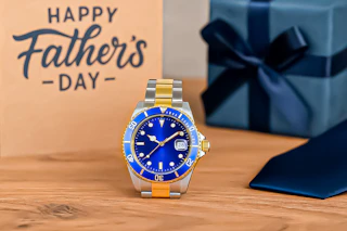 ChatGPT created a lifestyle image of the Invictia watch in a Father's Day setting