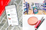 collage with a phone, Mr Clean spray, and Rimmel makeup