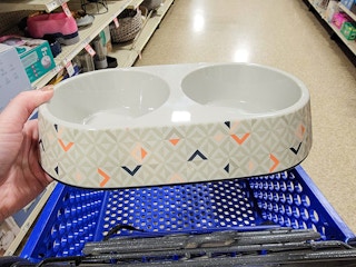 double cat bowl with geometric print