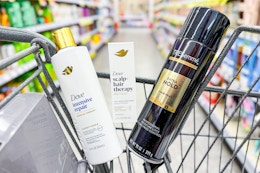 dove and tresemme hair care in a shopping cart