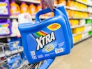 blue bottle of xtra laundry detergent