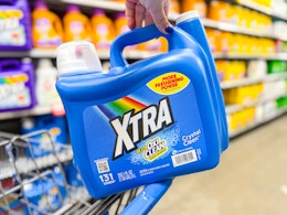 blue bottle of xtra laundry detergent