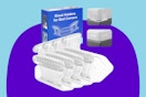  WandaQueen Bed Lock Sheet Holders Set for Corners Keep Sheets Firm & Tight of 4PCS on a blue background.
