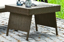 Costway Wicker Table setup outdoors as patio furniture 