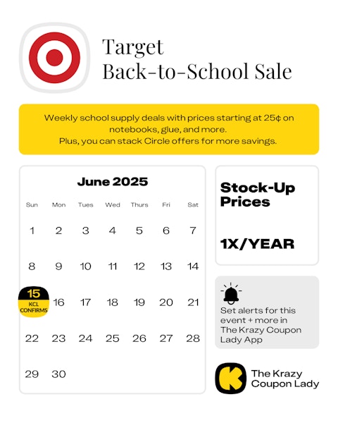 Calendar graphic of target back to school sale that is started for june 15 2025