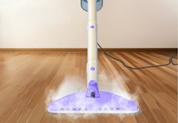 purple and white steamer mop
