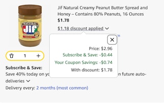 Jif peanut butter Amazon receipt