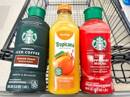 You Could Win Free Groceries With Purchase of Tropicana® and Starbucks® card image