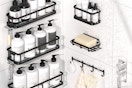 shower shelves on a wall
