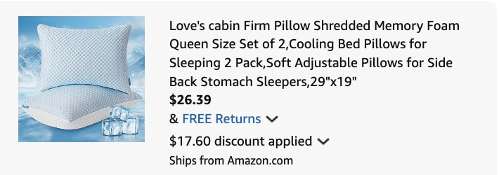 pillow set Amazon receipt