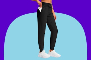 Viodia Womens Fleece Lined Joggers on a blue background.