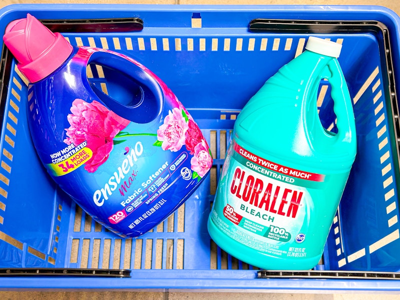 a cloralen bottle and ensueno bottle in walmart hand cart