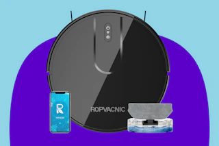 robot vacuum on blue background