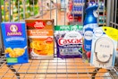 febreze, cascade, betty crocker, annie's products in a shopping cart