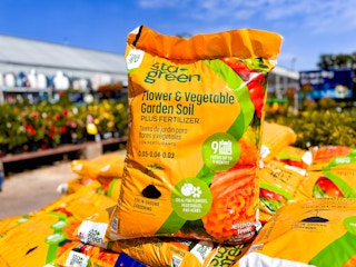 a Sta-Green soil bag in the garden department