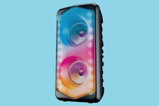 a led speaker on a blue background
