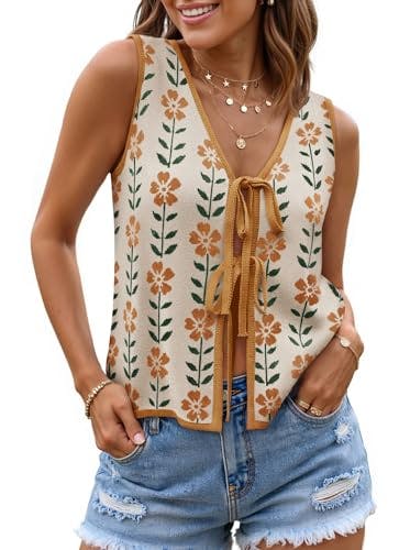 ZESICA Women's Tie Front Sweater Vest