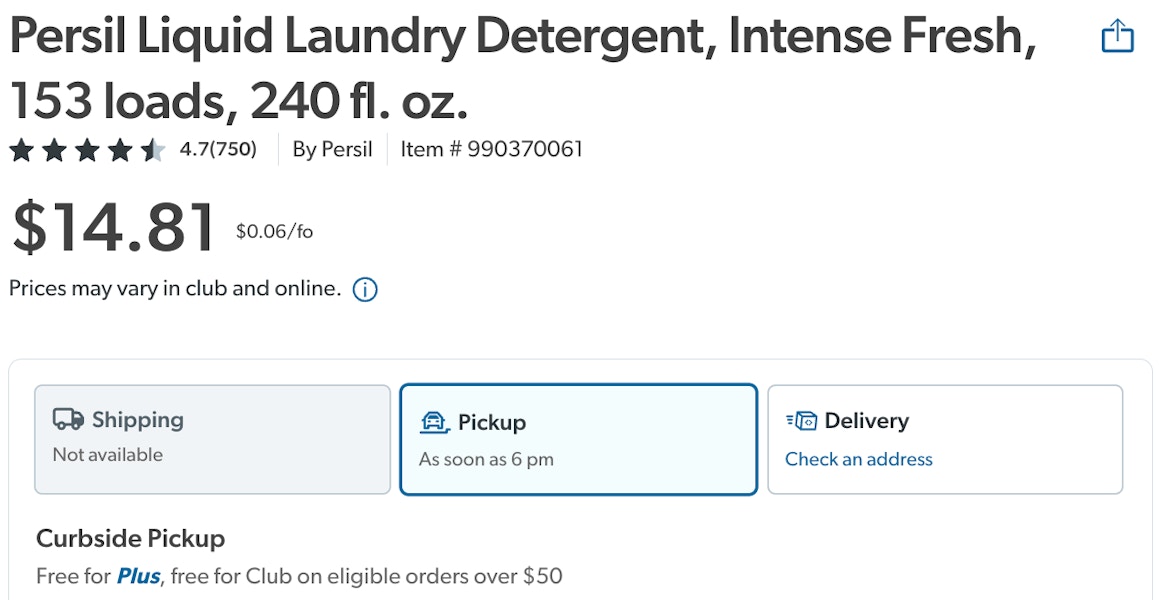 screenshot of persil laundry detergent for $14.81