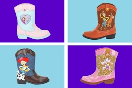 4 stock images of character toddler western boots: Disney Frozen, Toy Story & Paw Patrol