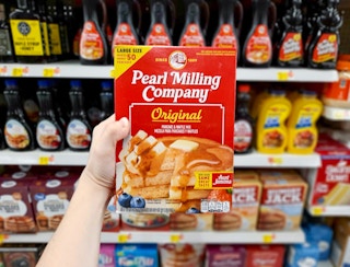 walmart hand holding pearl milling pancake mix