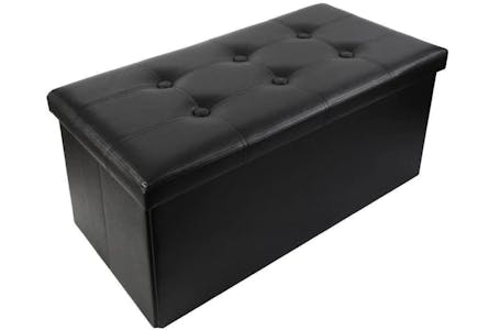 Faux Leather Storage Ottoman