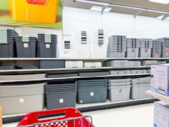 storage bins sitting on target shelves