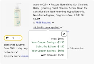 Aveeno Amazon receipt