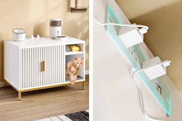2 Lifestyle images of the Bestier Hidden Car Litter Box with charging station
