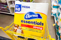 charmin essentials toilet paper in a dollar general shopping cart