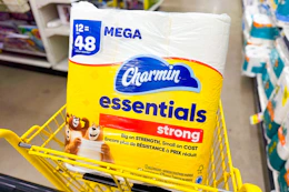 charmin essentials toilet paper in a dollar general shopping cart