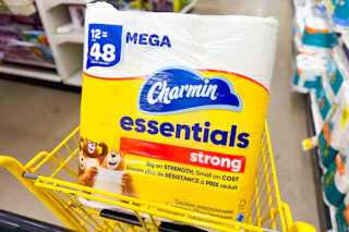 charmin essentials toilet paper in a dollar general shopping cart