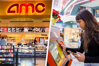 A girl purchases movie tickets at an AMC theater