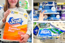 collage image of scott, cottonelle, and kroger brand toilet paper products