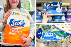 collage image of scott, cottonelle, and kroger brand toilet paper products