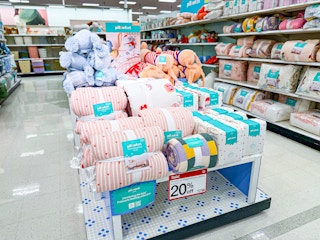 pillowfort kids' bedding sitting on a target shelf
