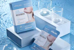 a pack of collagen neck masks on a display in water
