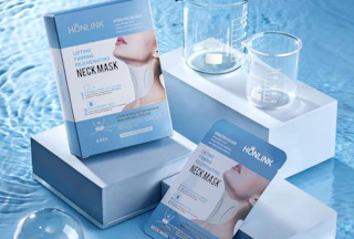 a pack of collagen neck masks on a display in water