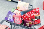 old spice, no7, and soap & glory gift sets in a cart