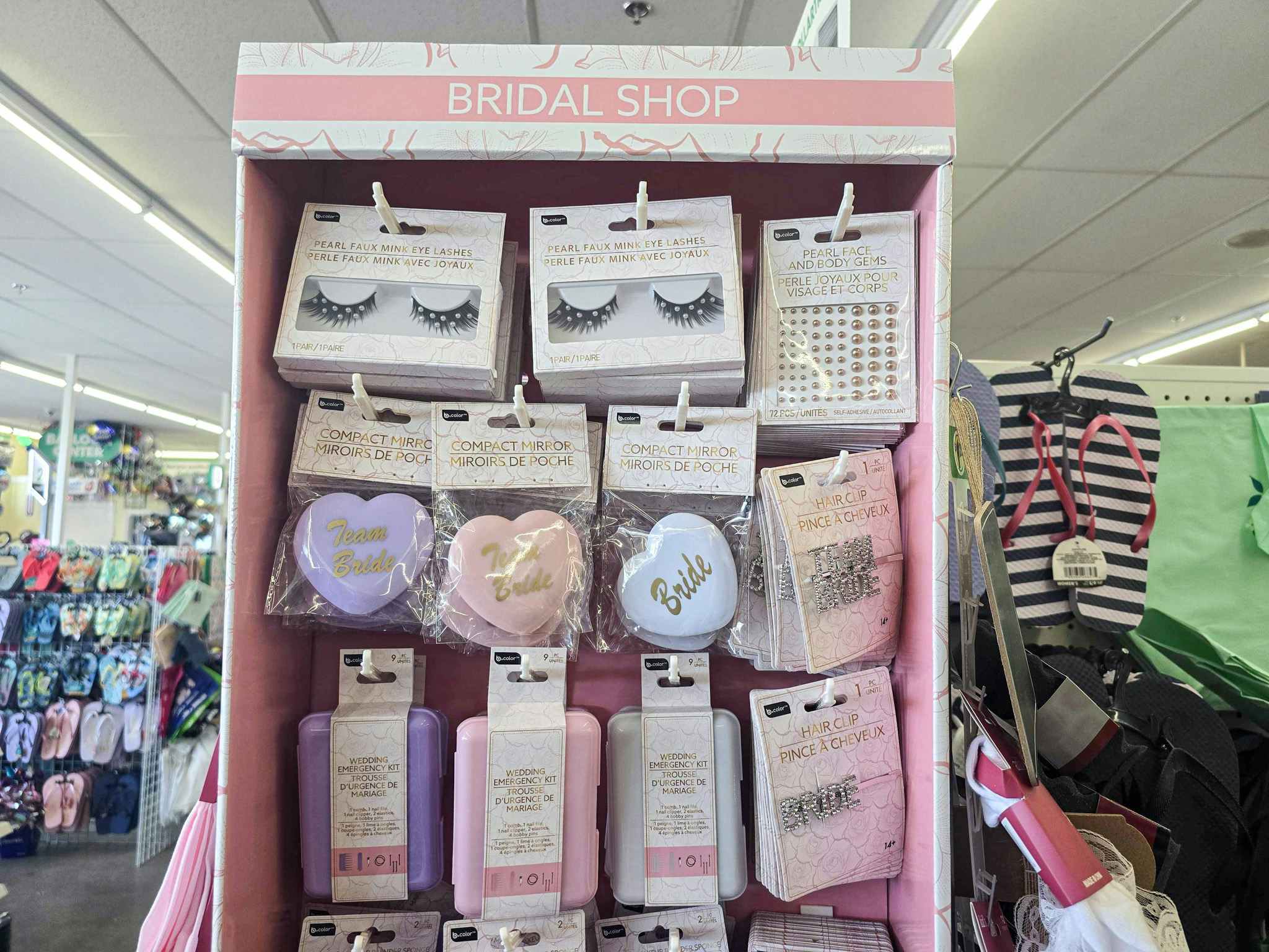 display of bridal beauty supplies