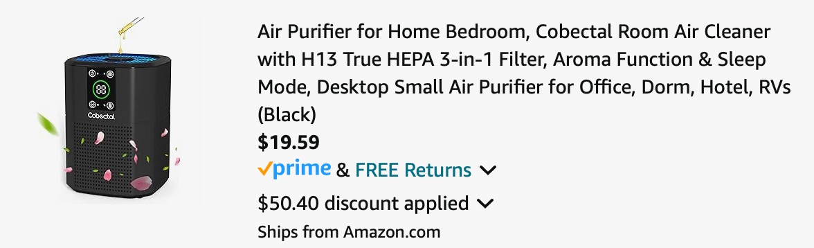 Small air purifier Amazon receipt