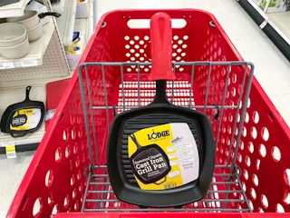 lodge cast iron grill pan in a target cart